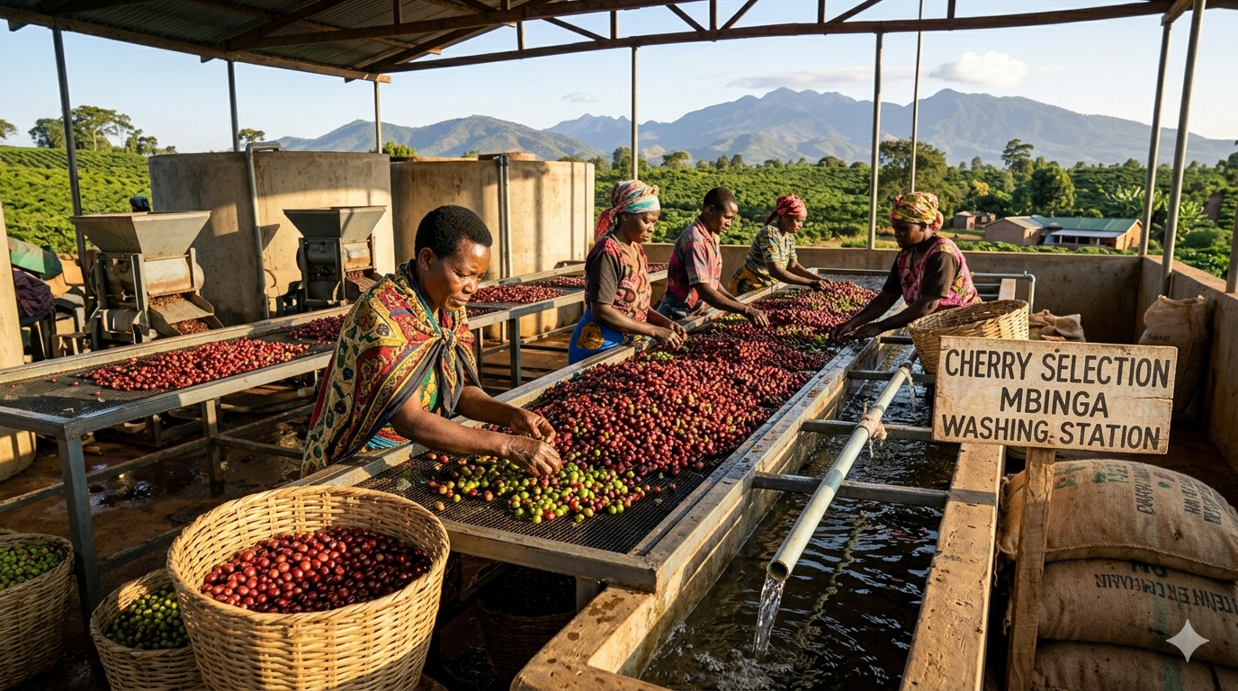 Cherry selection at washing station